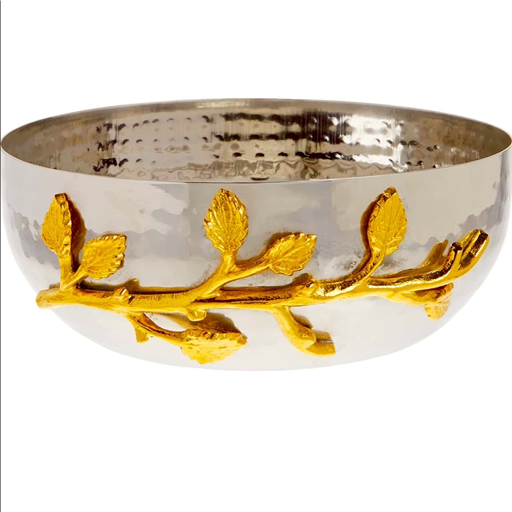 Elegance Golden Vine Hammered Stainless Steel Salad Bowl, 6.5-Inch, Silver/Gold